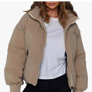 Women's full zip tan Puffer Jacket